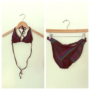 3 for $30- Vtg 70-80s Black Rainbow Two-piece Suit